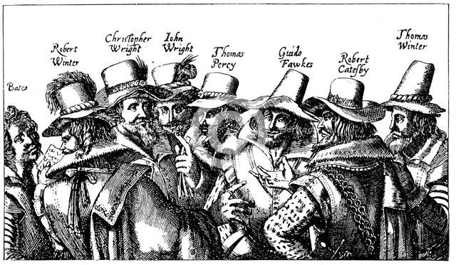Guy Fawkes and the Gunpowder Plotters, 1605. Artist: Unknown