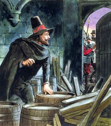 Guy Fawkes, caught in the act of preparing the Gunpowder Plot, 1605 (c1900). Creator: Trelleek