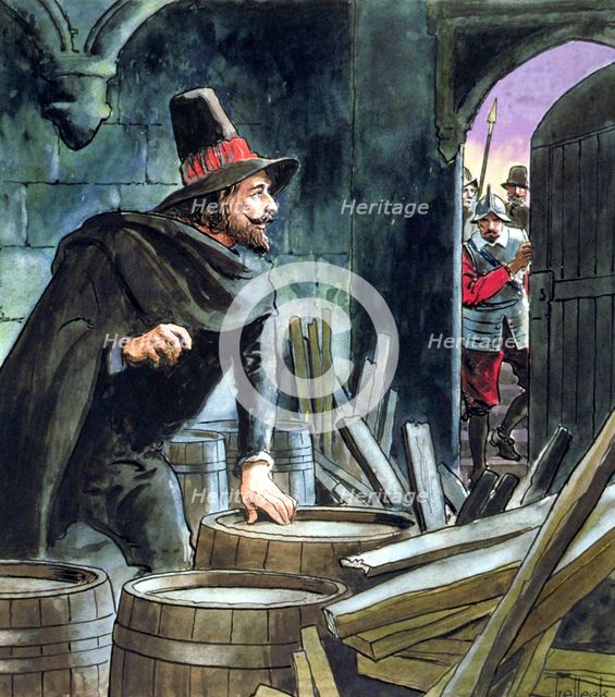 Guy Fawkes, caught in the act of preparing the Gunpowder Plot, 1605 (c1900). Creator: Trelleek.