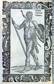 Guanche, man from the Canary Islands, engraving of 1590 from a work by Cesare Vecellis