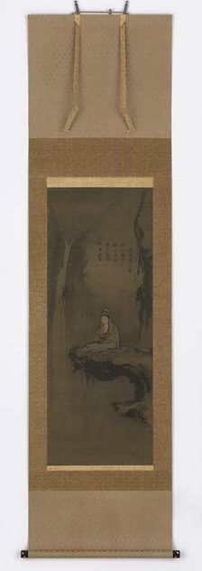 Guanyin, white robed, seated upon an over-hanging rock, Muromachi period, 15th century. Creator: Unknown