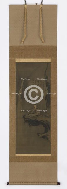 Guanyin, white robed, seated upon an over-hanging rock, Muromachi period, 15th century. Creator: Unknown.