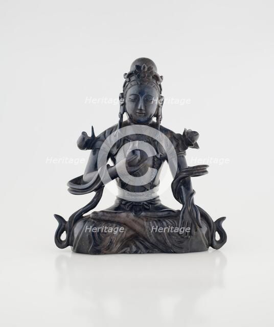 Guanyin with wood base, 1644-1912. Creator: Unknown.