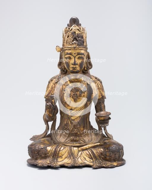 Guanyin (Avalokiteshvara) Holding Lotus-Form Cup, Yuan dynasty (1279-1368), 14th century. Creator: Unknown.