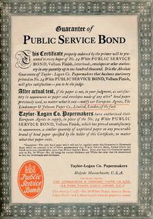 Guarantee of Public Service Bond - Taylor-Logan Co. Papermakers advert 1919