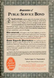 Guarantee of Public Service Bond - Taylor-Logan Co. Papermakers advert 1919