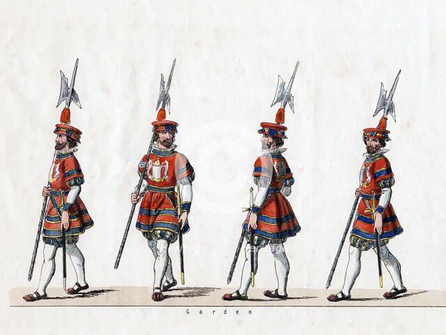 Guard, costume design for Shakespeare's play, Henry VIII, 19th century. Artist: Unknown