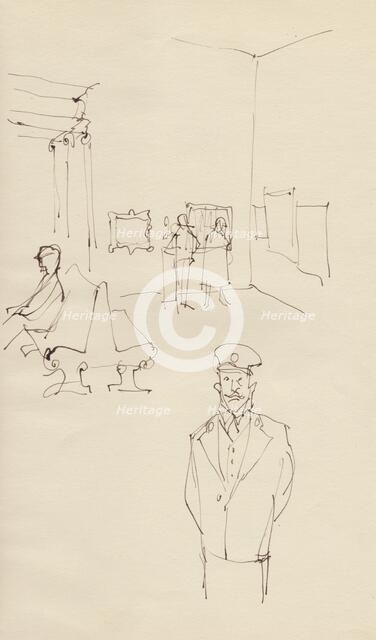 Guard in an art gallery, c1950. Creator: Shirley Markham.