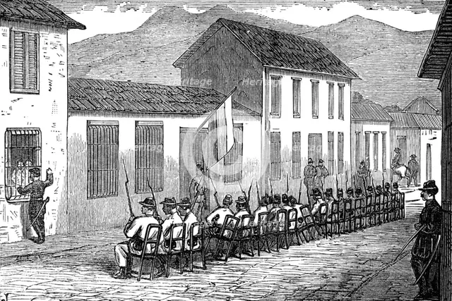 Guard of honour before the President's private house at Caracas, Venezuela, 1874. Creator: Unknown.