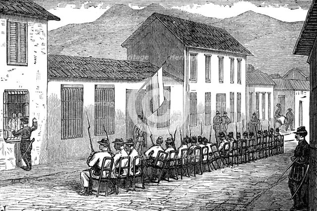 Guard of honour before the President's private house at Caracas, Venezuela, 1874. Creator: Unknown.