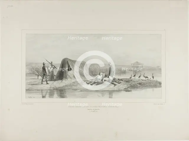 Guard Post for the Hungarian Military Colonies, Left Bank of the Danube, July 7, 1837, 1838. Creator: Auguste Raffet.