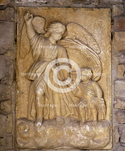 Guardian Angel with child, Ermita del Angel Custodio, Avellaneda, Sopuerta Valley, Spain, 2008.  Creator: LTL.
