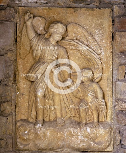 Guardian Angel with child, Ermita del Angel Custodio, Avellaneda, Sopuerta Valley, Spain, 2008.  Creator: LTL.