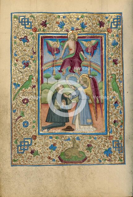 Guardian Angel with Kneeling Man; Book of Hours, about 1460. Creator: Unknown.