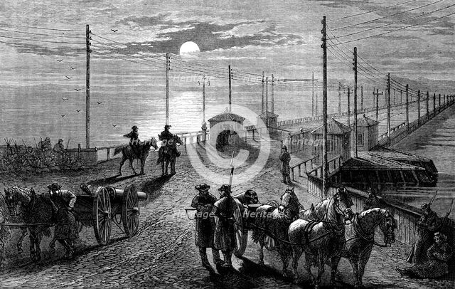 Guarding a bridge over the Potomac, American Civil War, c1861 (c1880). Artist: Unknown