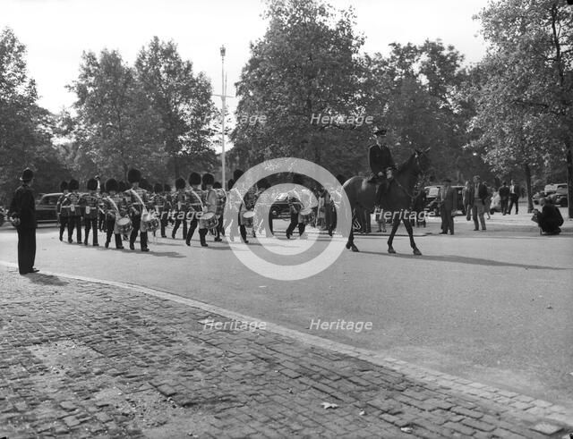 Guards' band on the march, London, c1955. Creator: Arthur Charles Kirby Ware.