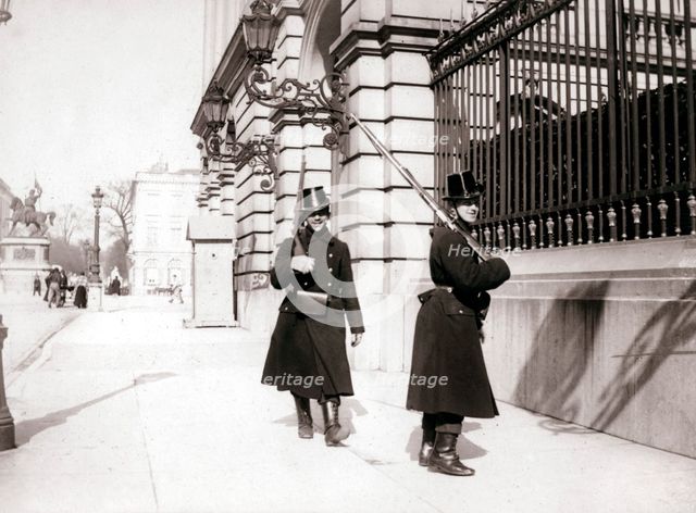Guards patrolling, Brussels, 1898.Artist: James Batkin