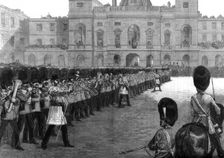 Guards trooping the colours in St James's Park on Her Majesty's birthday 1875