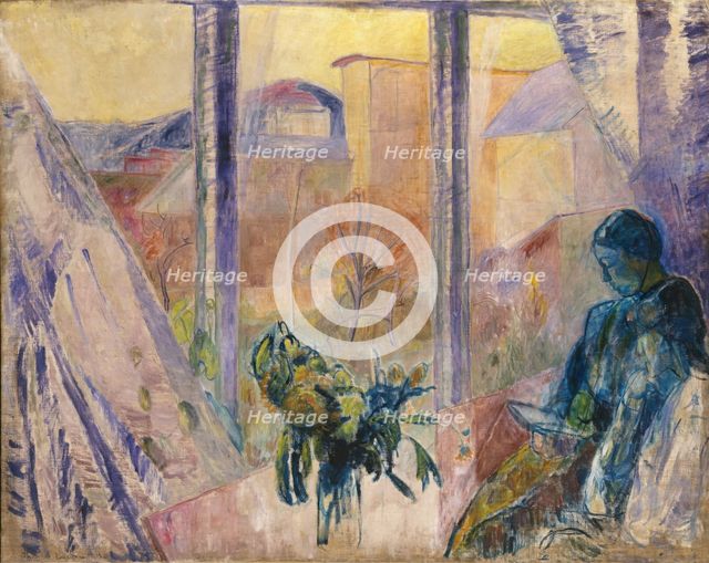 Gudrun and Agnes at the Window, 1918. Creator: Thorvald Erichsen.