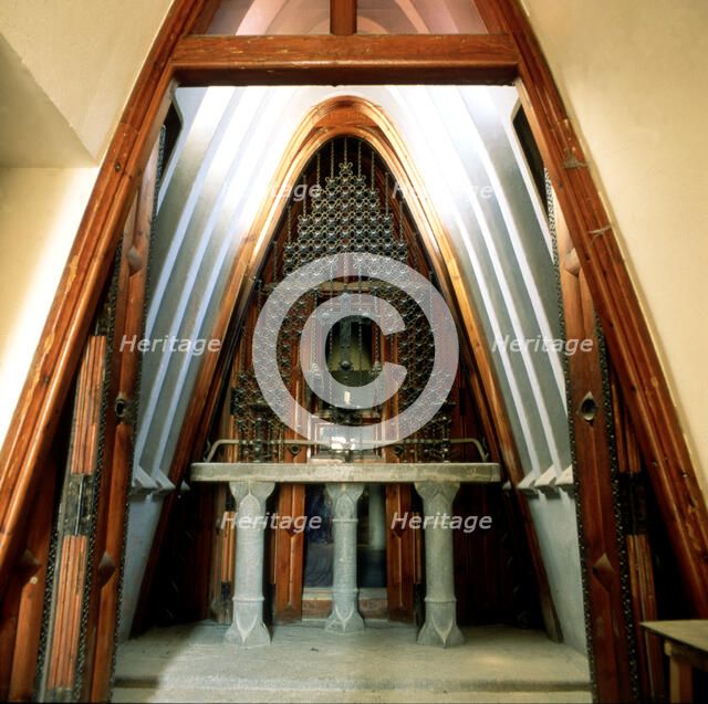 Güell cellar in El Garraf, inside of the chapel built on the top of the building with parabolic a…