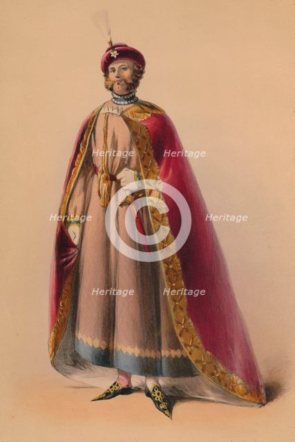 Guest in costume for Queen Victoria's Bal Costumé, May 12 1842, (1843).  Creator: John Richard Coke Smyth.