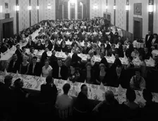 Guests seated before dinner at a social evening in central Doncaster, South Yorkshire, 1963. Creator: Michael Walters