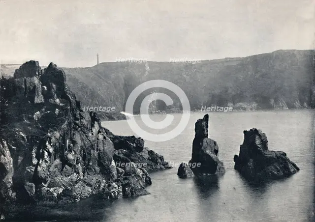 'Guernsey - Moulin Huet Bay, with the Dog and Lion Rocks', 1895. Artist: Unknown.