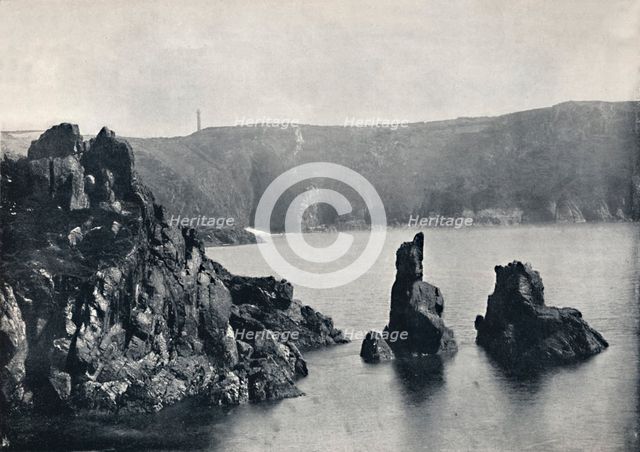 'Guernsey - Moulin Huet Bay, with the Dog and Lion Rocks', 1895. Artist: Unknown.