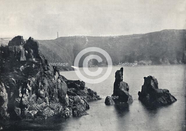 'Guernsey - Moulin Huet Bay, with the Dog and Lion Rocks', 1895. Artist: Unknown.