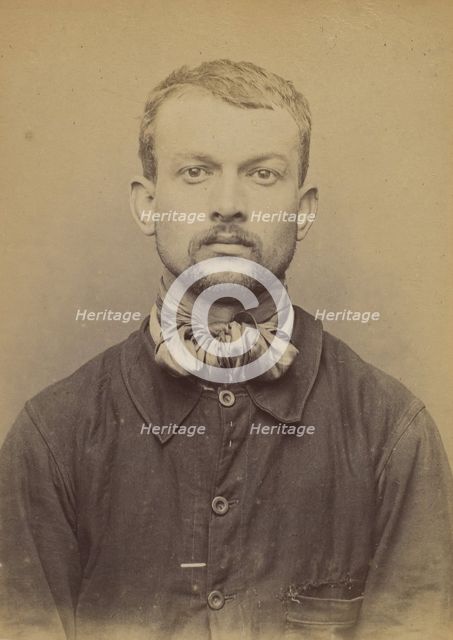 Guerlinger. Pierre. 28 ans, né le 31/5/65 à St-Avold (Moselle). Journalier. Anarchiste. 14..., 1894. Creator: Alphonse Bertillon.