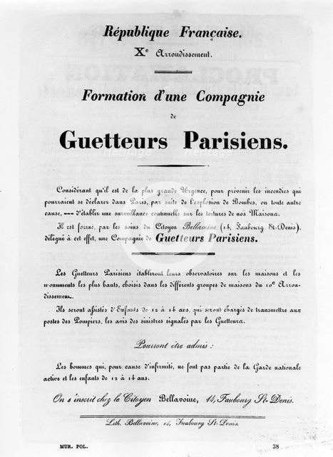 Guetteurs Parisiens, from French Political posters of the Paris Commune,  May 1871. Artist: Unknown