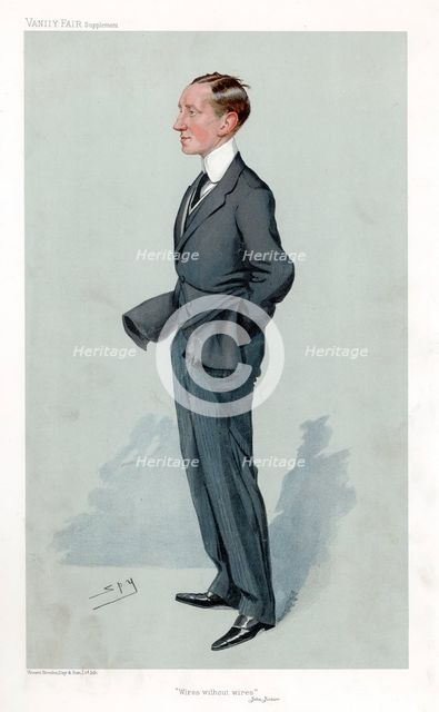 Guglielmo Marconi, Italian physicist and inventor and pioneer of wireless telegraphy. Artist: Spy