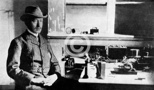 Guglielmo Marconi, Italian pioneer of wireless telegraphy, Signal Hall, Newfoundland, 1901 (1951). Artist: Unknown