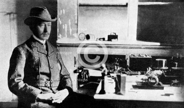 Guglielmo Marconi, Italian pioneer of wireless telegraphy, Signal Hall, Newfoundland, 1901 (1951). Artist: Unknown
