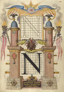 Guide for Constructing the Letter N; Mira calligraphiae monumenta, about 1591-1596. Creator: Joris Hoefnagel