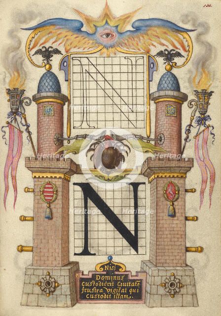 Guide for Constructing the Letter N; Mira calligraphiae monumenta, about 1591-1596. Creator: Joris Hoefnagel.