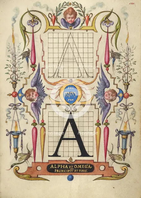 Guide for Constructing the Letter A; Mira calligraphiae monumenta, about 1591-1596. Creator: Joris Hoefnagel.