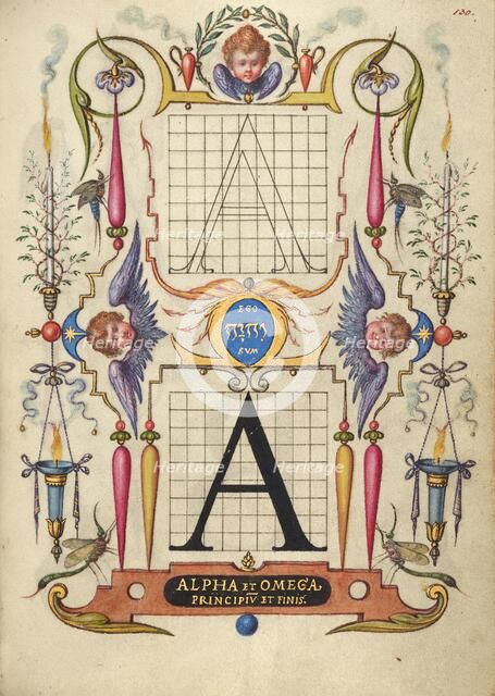 Guide for Constructing the Letter A; Mira calligraphiae monumenta, about 1591-1596. Creator: Joris Hoefnagel.