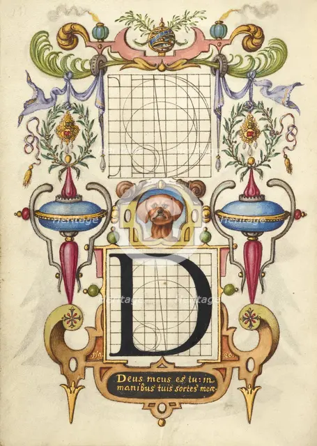 Guide for Constructing the Letter D; Mira calligraphiae monumenta, about 1591-1596. Creator: Joris Hoefnagel.