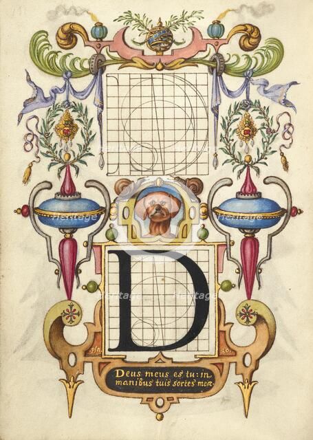 Guide for Constructing the Letter D; Mira calligraphiae monumenta, about 1591-1596. Creator: Joris Hoefnagel.