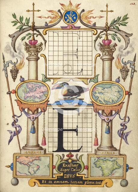 Guide for Constructing the Letter E; Mira calligraphiae monumenta, about 1591-1596. Creator: Joris Hoefnagel.