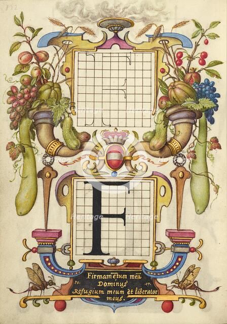 Guide for Constructing the Letter F; Mira calligraphiae monumenta, about 1591-1596. Creator: Joris Hoefnagel.