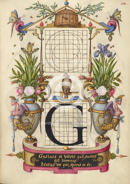 Guide for Constructing the Letter G; Mira calligraphiae monumenta, about 1591-1596. Creator: Joris Hoefnagel.