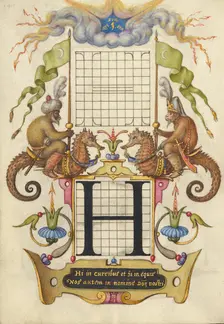 Guide for Constructing the Letter H; Mira calligraphiae monumenta, about 1591-1596. Creator: Joris Hoefnagel