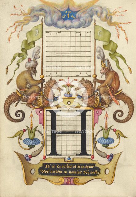 Guide for Constructing the Letter H; Mira calligraphiae monumenta, about 1591-1596. Creator: Joris Hoefnagel.