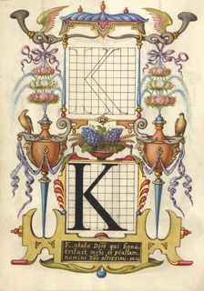 Guide for Constructing the Letter K; Mira calligraphiae monumenta, about 1591-1596. Creator: Joris Hoefnagel