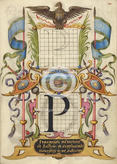 Guide for Constructing the Letter P; Mira calligraphiae monumenta, about 1591-1596. Creator: Joris Hoefnagel.
