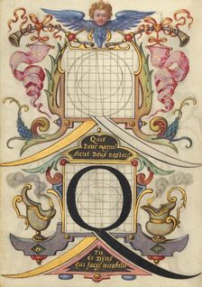 Guide for Constructing the Letter Q; Mira calligraphiae monumenta, about 1591-1596. Creator: Joris Hoefnagel