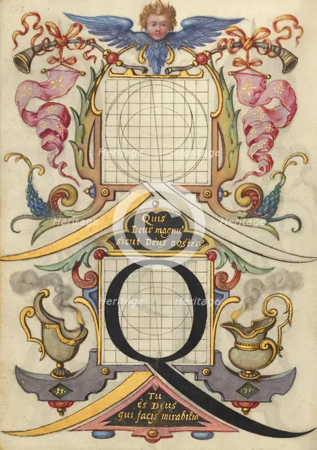 Guide for Constructing the Letter Q; Mira calligraphiae monumenta, about 1591-1596. Creator: Joris Hoefnagel.