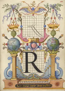 Guide for Constructing the Letter R; Mira calligraphiae monumenta, about 1591-1596. Creator: Joris Hoefnagel